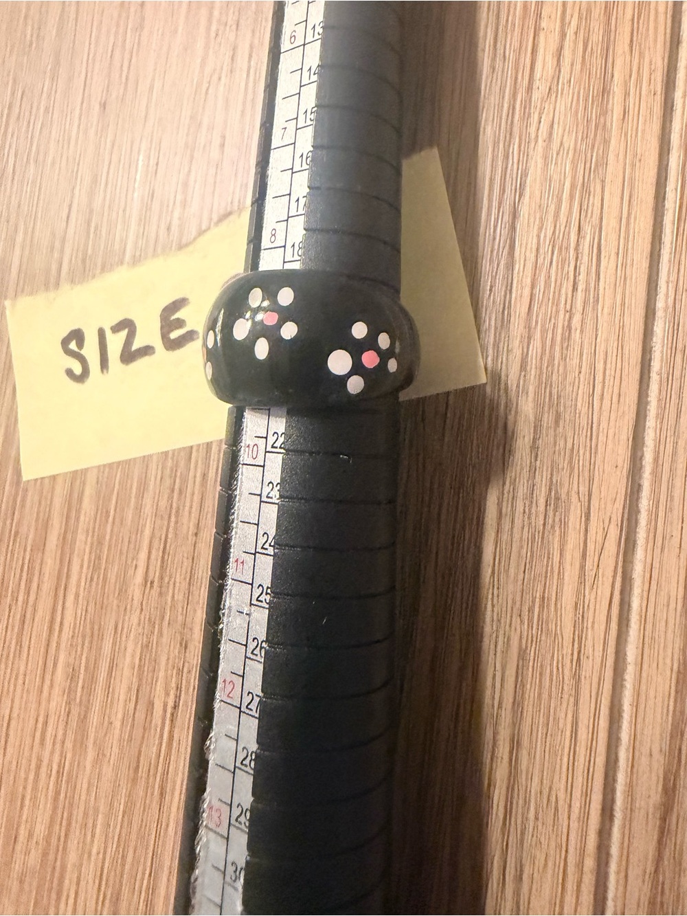 Black Glass Like Dome Ring with Hand Painted White and Pink Flowers Size 9